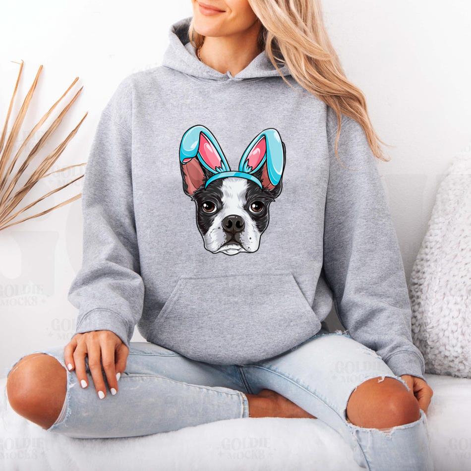 Boston Terrier Easter Bunny Ears Funny Boys Girls Kids Dog Hoodie image 3