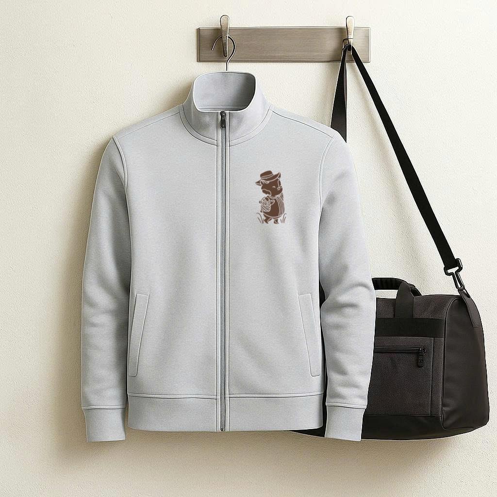 Cartoon Of A Cat Wearing A Hat And Carrying A Basket Jacket image 1