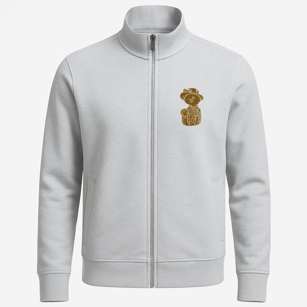 Brown Drawing Of A Cat Wearing A Hat Jacket image 0