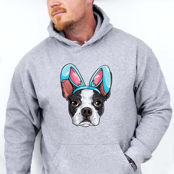 Boston Terrier Easter Bunny Ears Funny Boys Girls Kids Dog Hoodie image 0