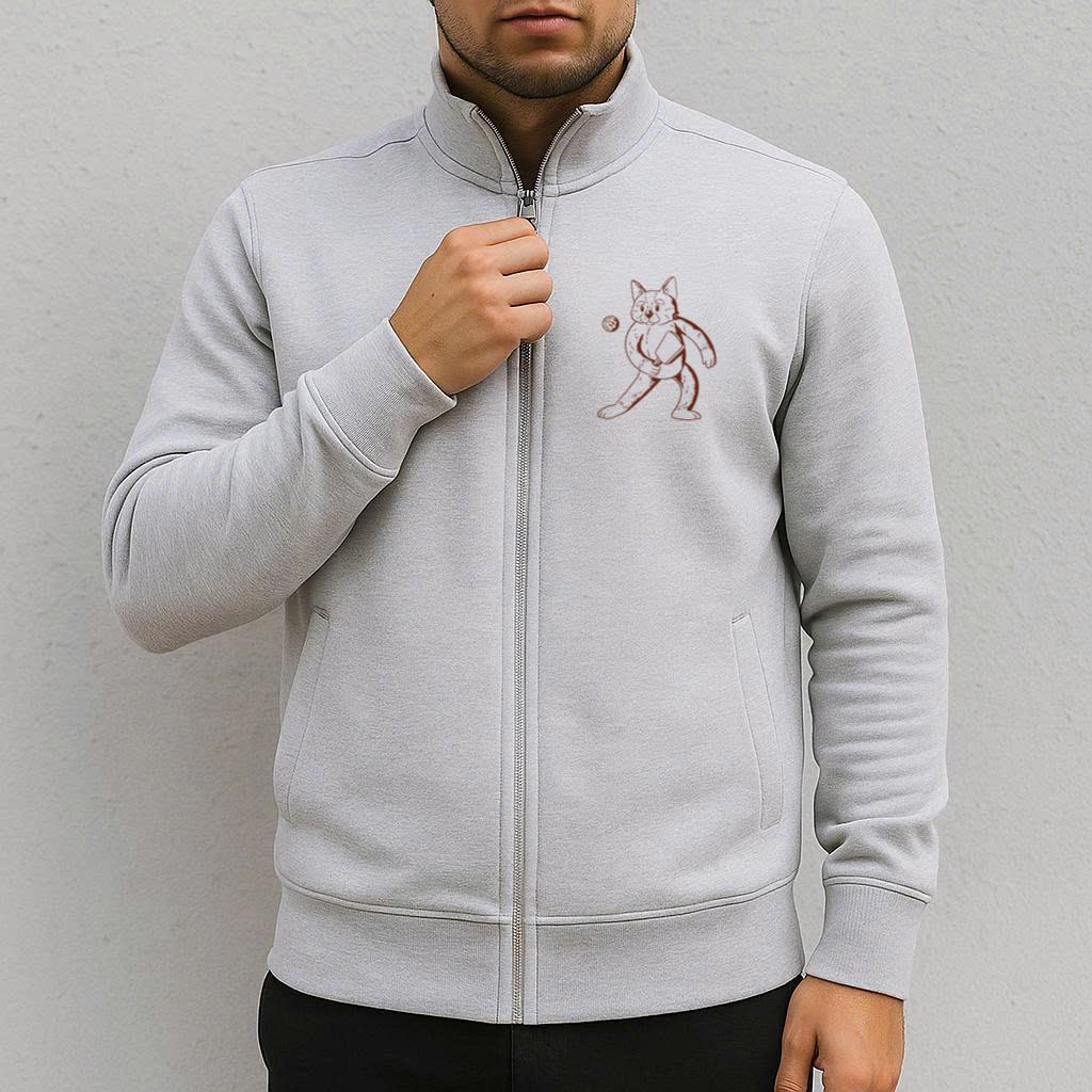 Black And White Drawing Of A Cat Holding A Tennis Ball Jacket image 2