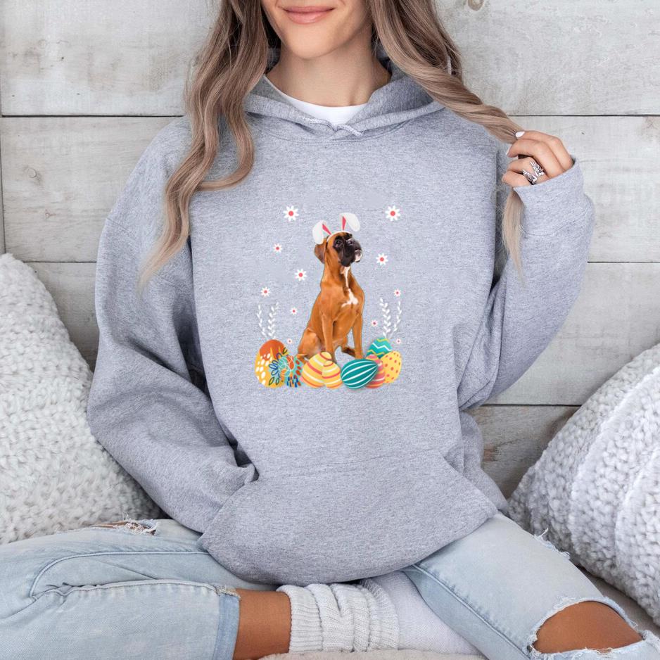 Cute Boxer Dog Easter Bunny  Funny Dog Lover Hoodie image 1