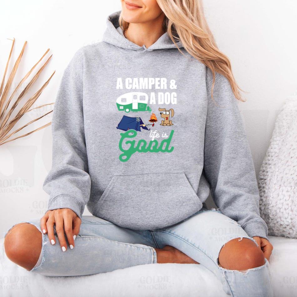 Camper And A Dog Life Is Good Camping Hoodie image 3