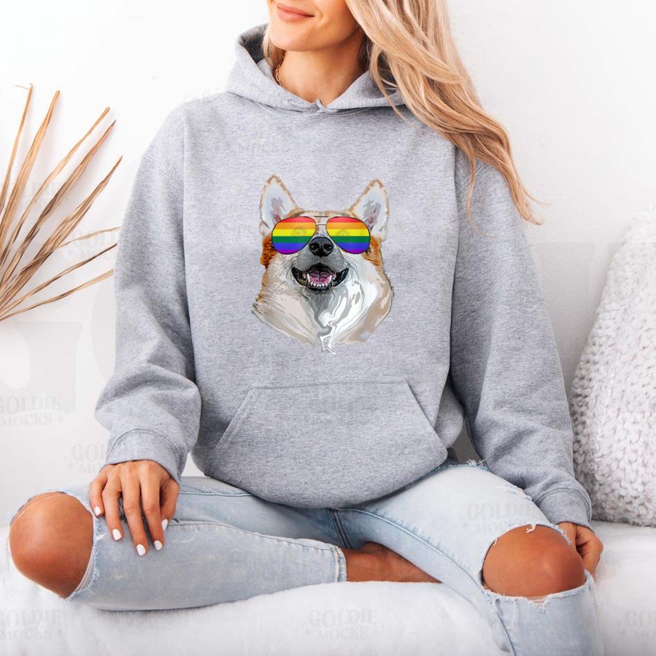 Corgi Dog Rainbow Sunglasses LGBT Pride Hoodie image 3