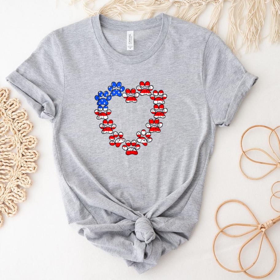 Animal Lover USA Flag Cat Dog Paw Heart T-Shirt image 0