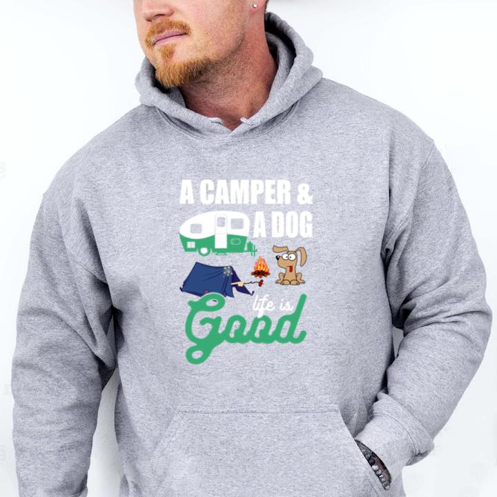 Camper And A Dog Life Is Good Camping Hoodie image 0