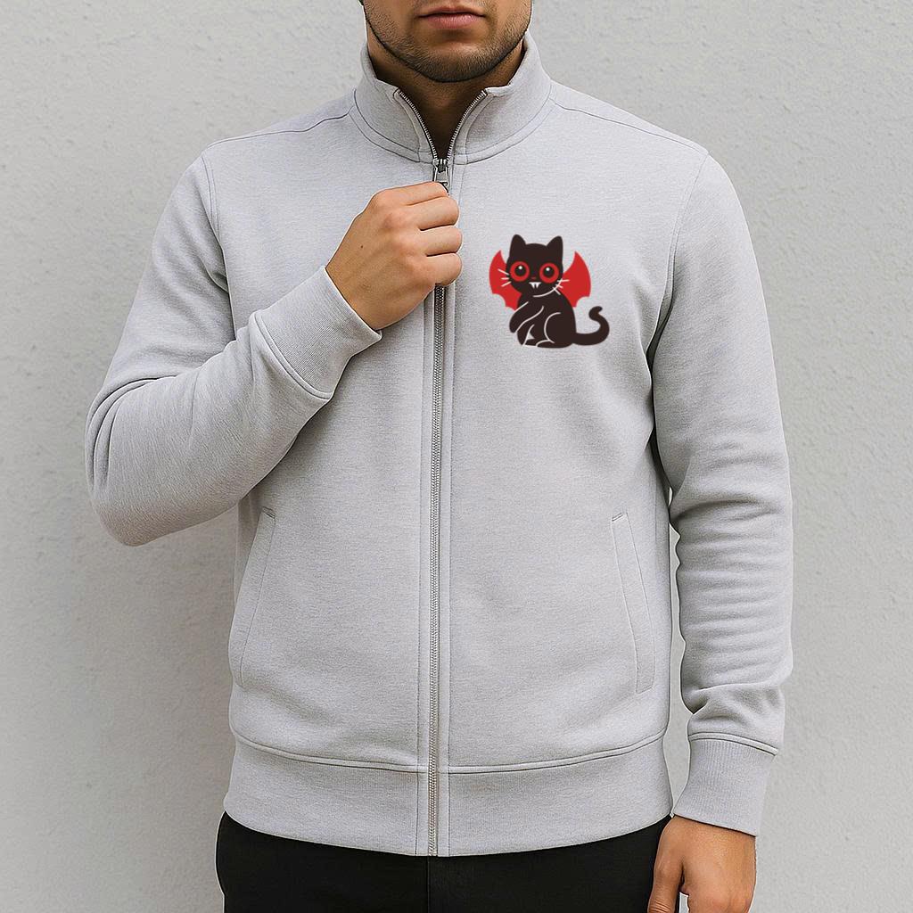 Black Cat With Red Eyes And Fangs Cartoon Jacket image 2