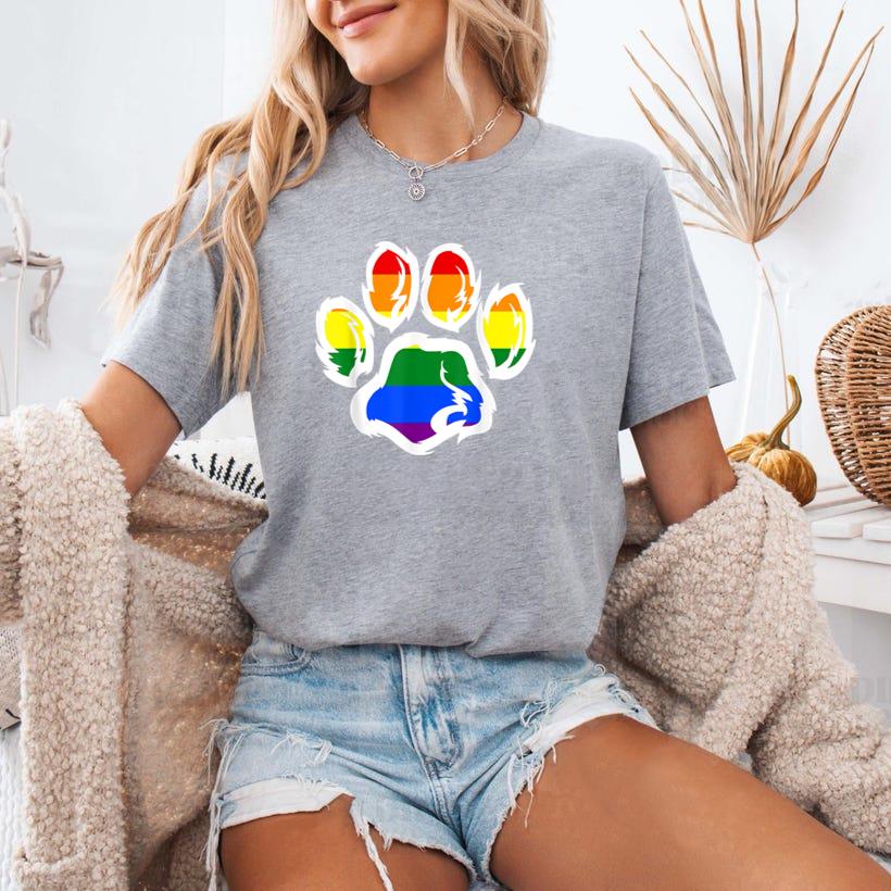 Ally Furry Pride Rainbow Dog Paw T-Shirt image 2