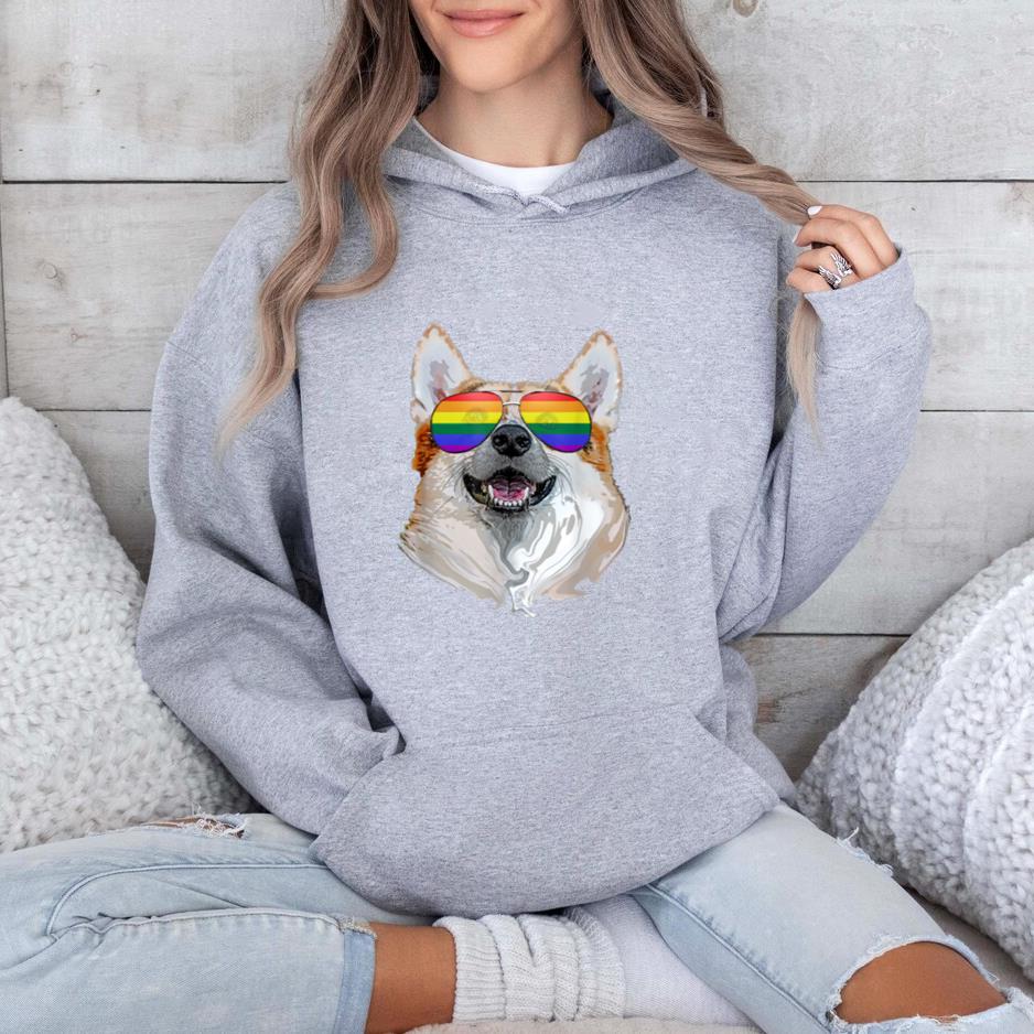 Corgi Dog Rainbow Sunglasses LGBT Pride Hoodie image 1