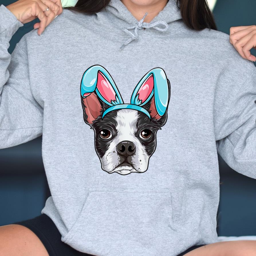 Boston Terrier Easter Bunny Ears Funny Boys Girls Kids Dog Hoodie image 2