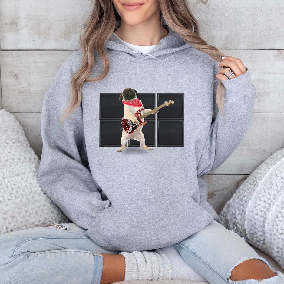 Cool Pug Rocker Dog With Guitar Hoodie image 1