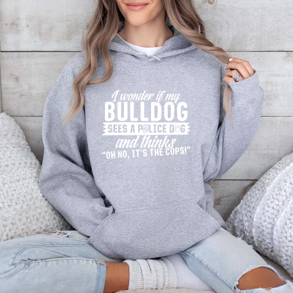 Bulldog Sees Police Dog And Thinks Its The Cops Hoodie image 1