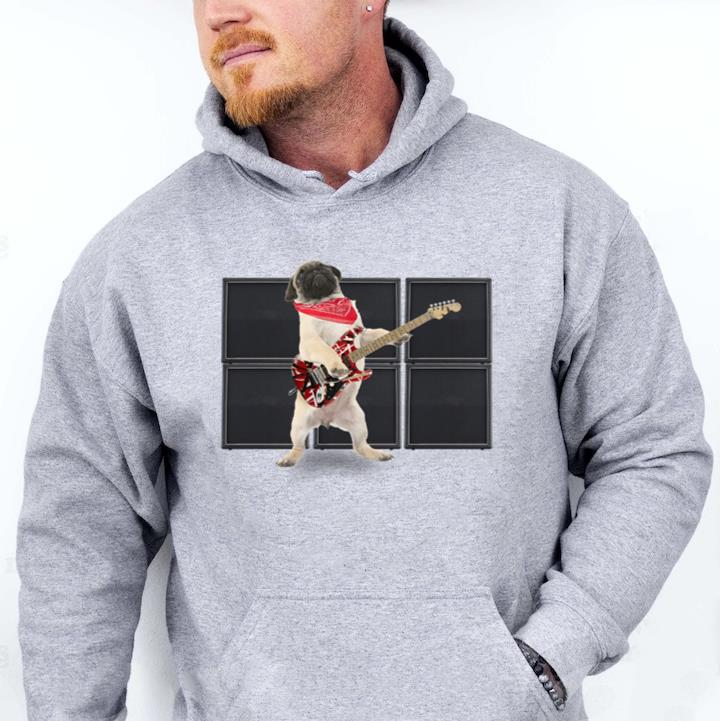Cool Pug Rocker Dog With Guitar Hoodie image 0