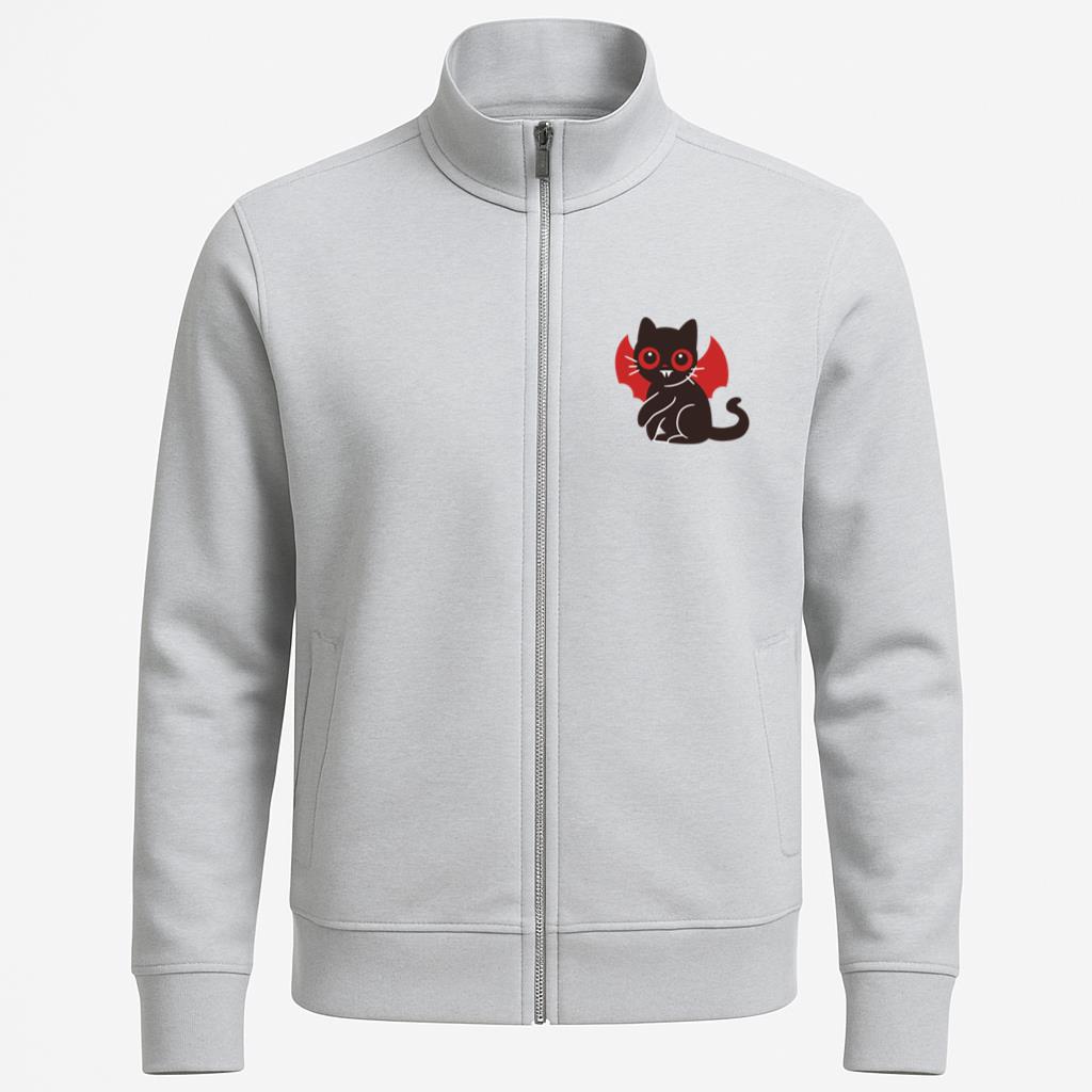 Black Cat With Red Eyes And Fangs Cartoon Jacket image 0