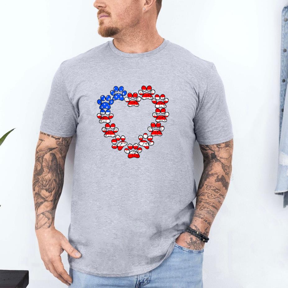 Animal Lover USA Flag Cat Dog Paw Heart T-Shirt image 3