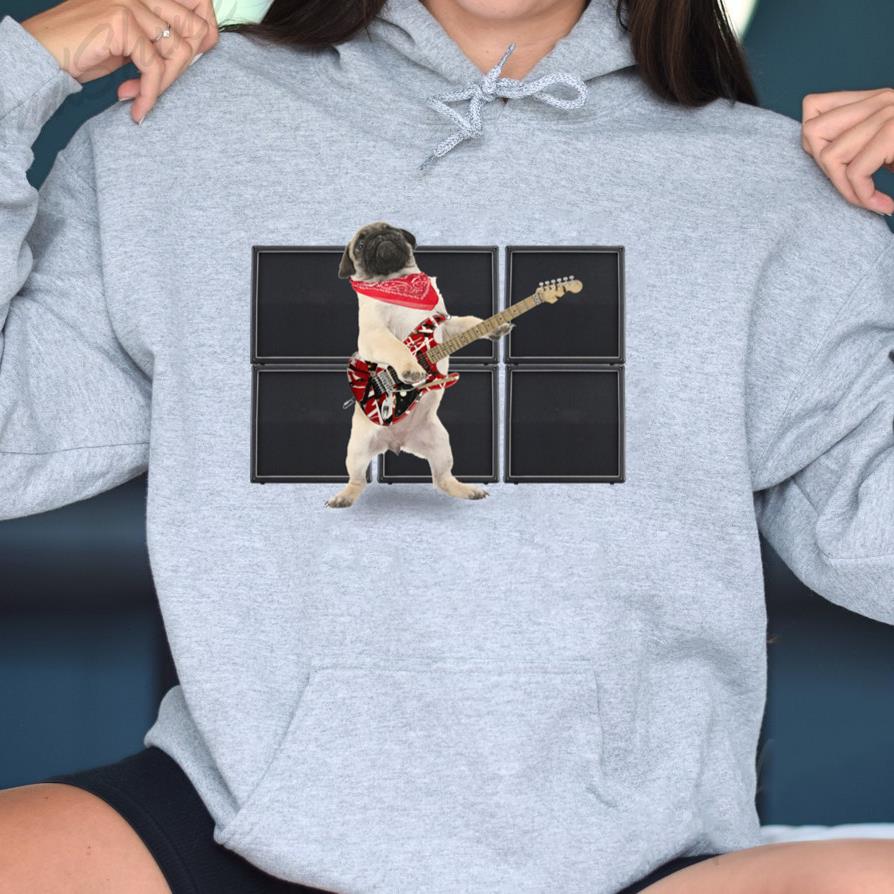 Cool Pug Rocker Dog With Guitar Hoodie image 2
