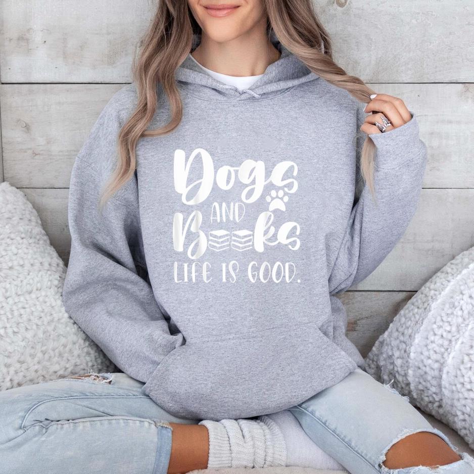 Books And Dogs Life Is Good Hoodie image 1