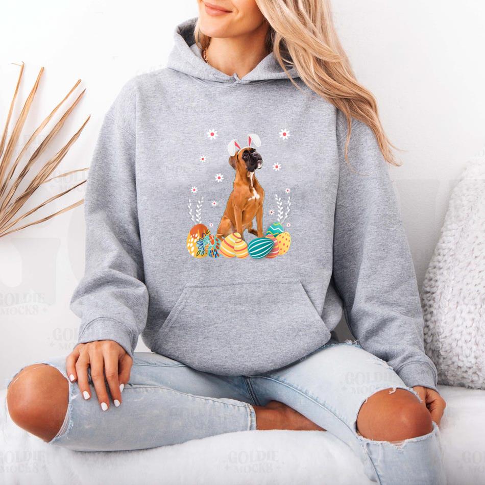 Cute Boxer Dog Easter Bunny  Funny Dog Lover Hoodie image 3