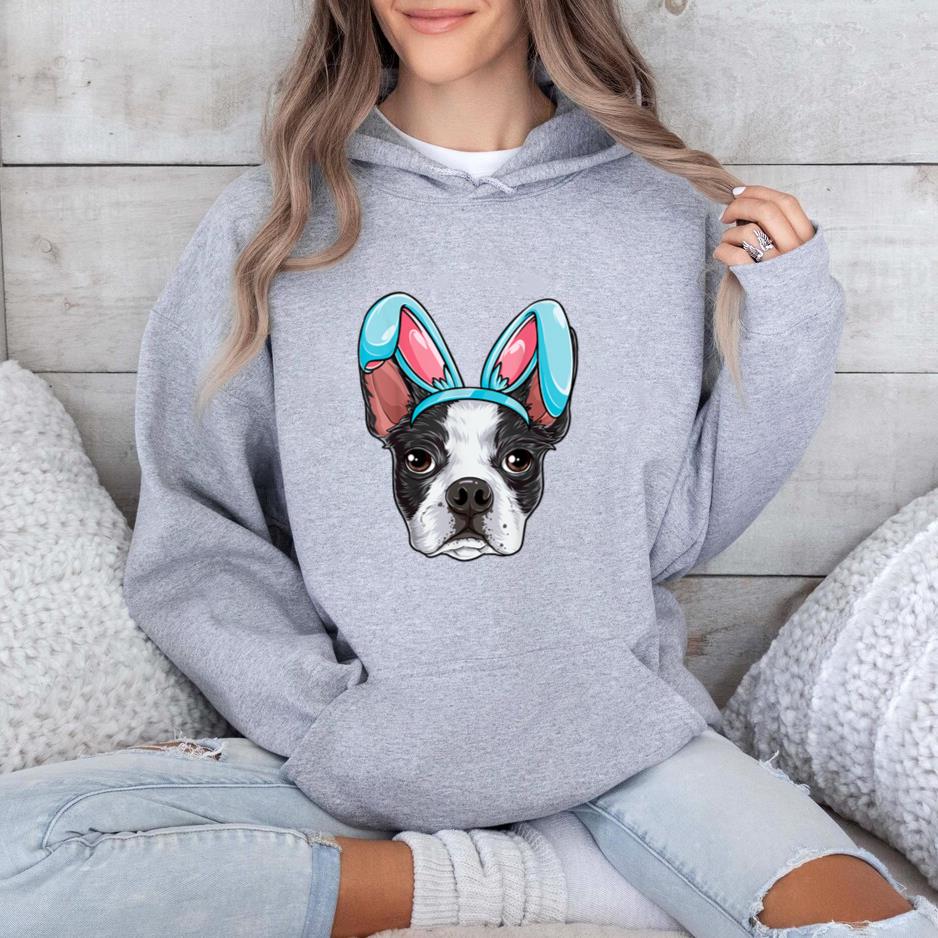 Boston Terrier Easter Bunny Ears Funny Boys Girls Kids Dog Hoodie image 1