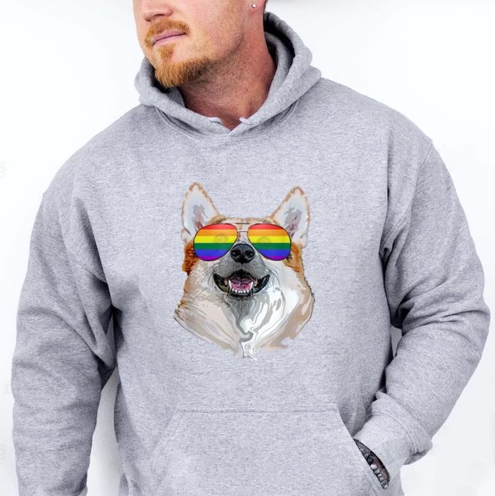 Corgi Dog Rainbow Sunglasses LGBT Pride Hoodie image 0