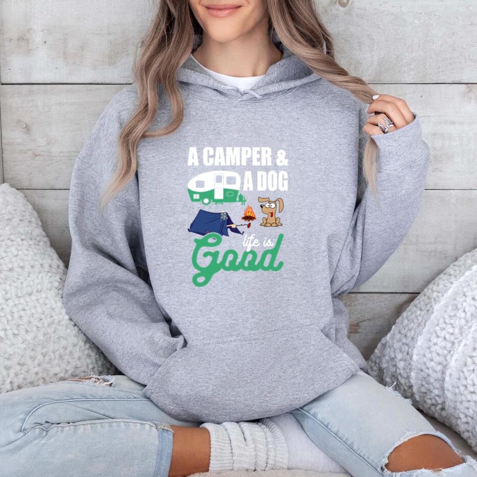 Camper And A Dog Life Is Good Camping Hoodie image 1