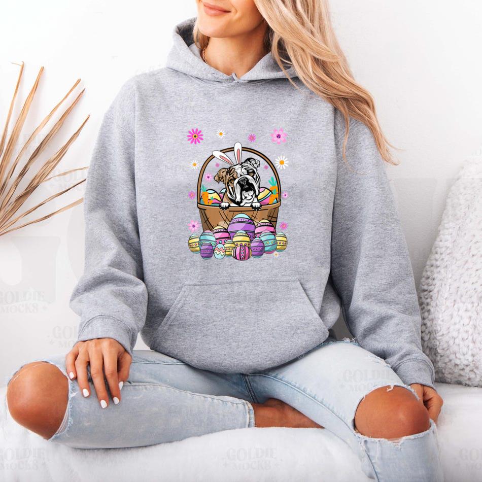 Bunny English Bulldog Dog Easter Eggs Hoodie image 3