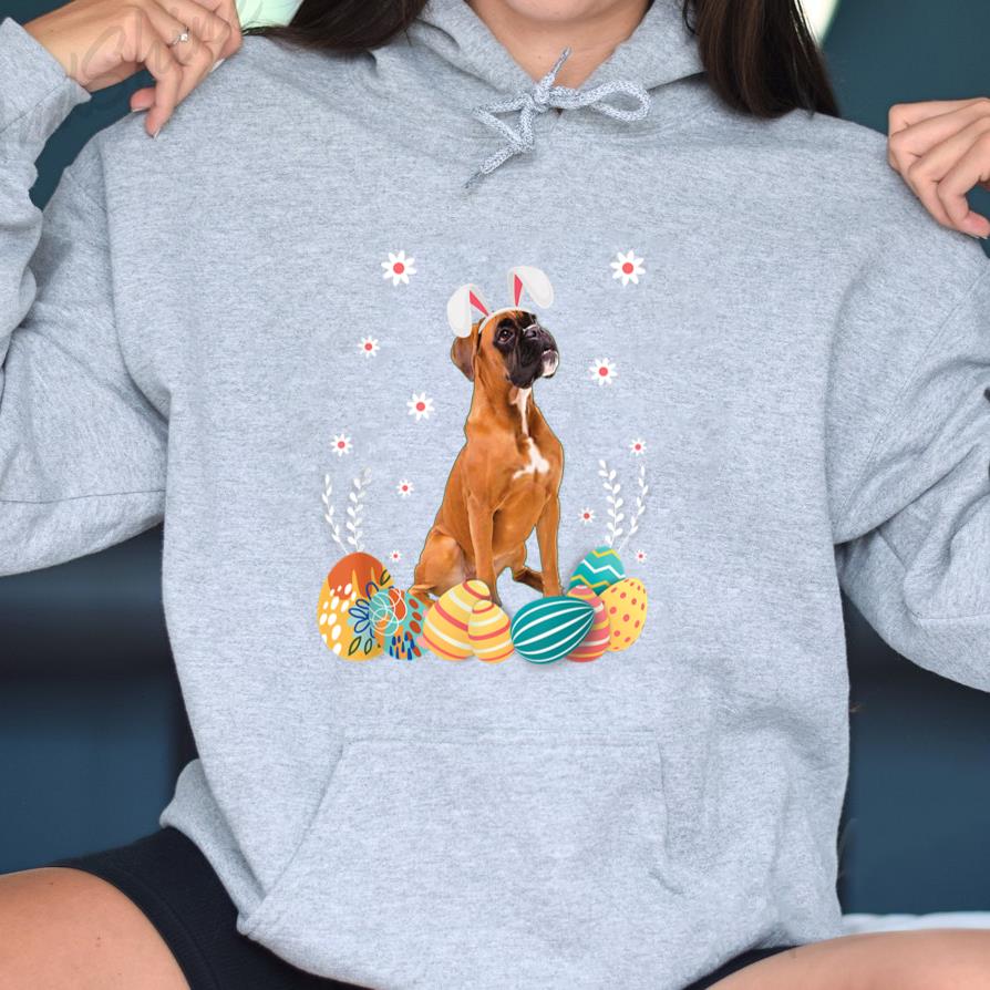Cute Boxer Dog Easter Bunny  Funny Dog Lover Hoodie image 2