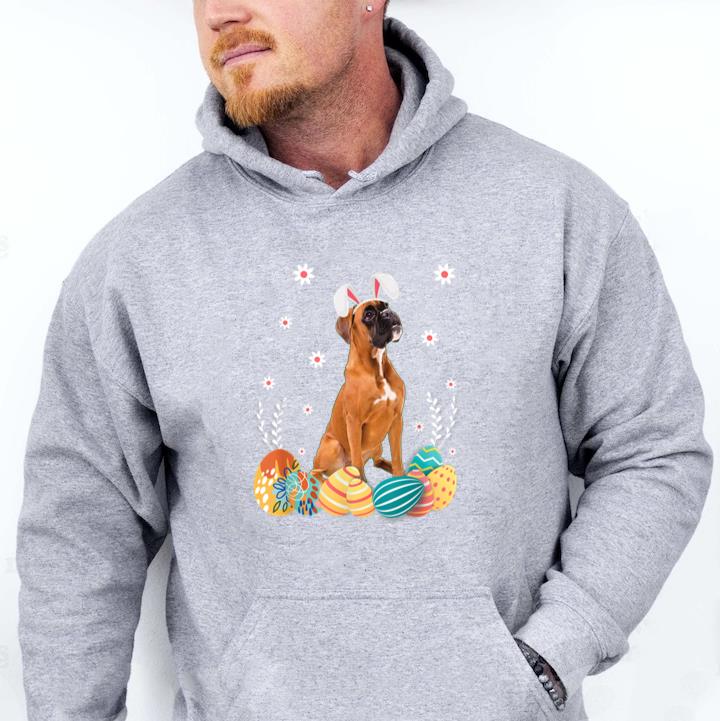 Cute Boxer Dog Easter Bunny  Funny Dog Lover Hoodie image 0