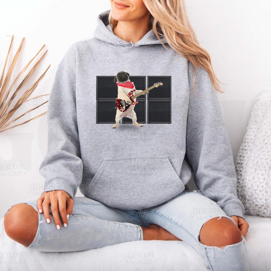Cool Pug Rocker Dog With Guitar Hoodie image 3